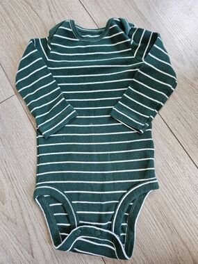 Carter's Green and White Striped Long-Sleeve Baby Bodysuit